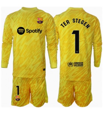 Barcelona Ter Stegen #1 Brankář Domácí dres komplet pro Děti 2024-25 Dlouhým Rukávem (+ Krátké kalhoty)